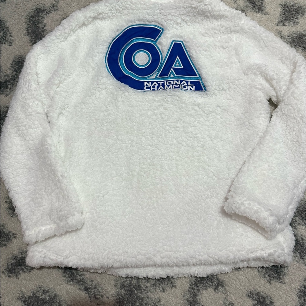 COA Cheer Womens Fleece Pullover Jacket White Sherpa 1/4 Zip National Champions